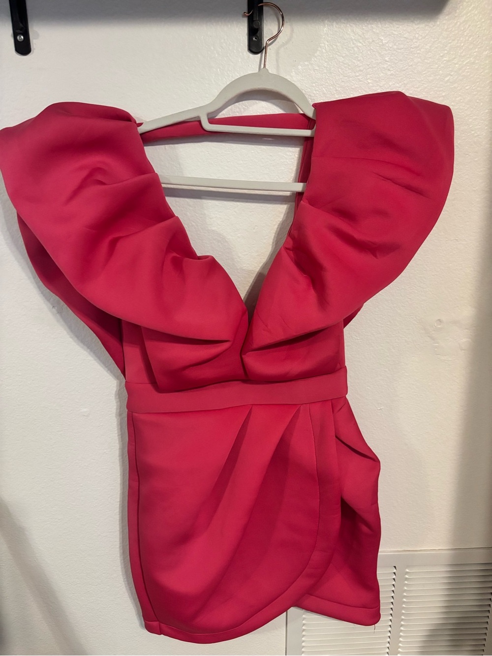 MABLE Fuchsia Ruffle-Detail V-Neck Mini Dress